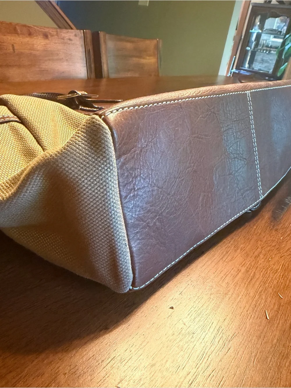 kate spade NWOT Brown Cream Canvas & Baseball Leather Tote Baby Overnight Bag